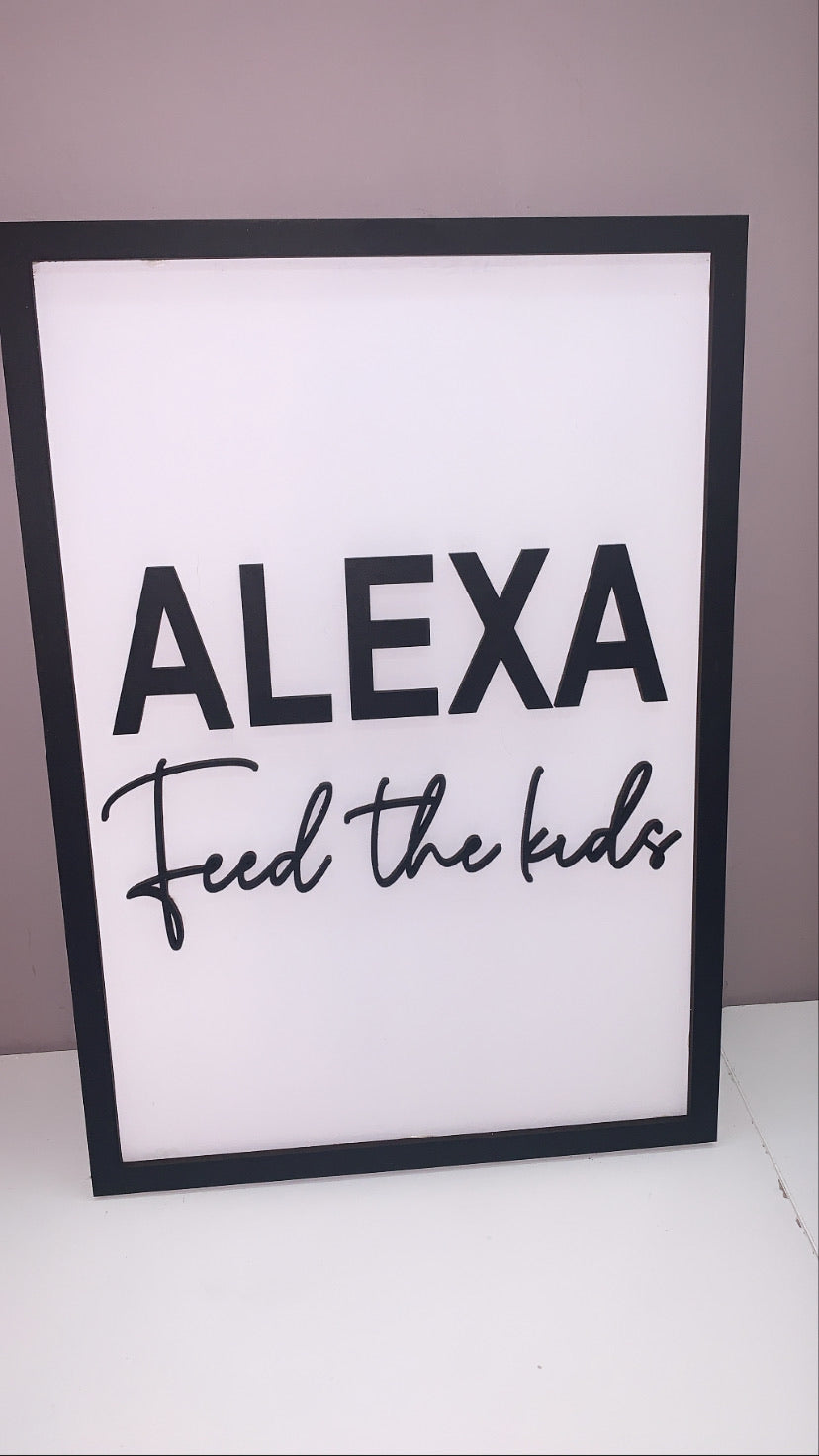 Alexa feed the kids wooden layered sign